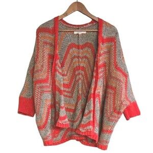 Loft Open Cardigan Womens XS Orange Chevron Alpaca Wool Western Kimono